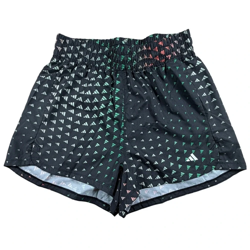 Adidas Aeroready Women Black Geometric Logo Print Running Shorts Small Loose Fit